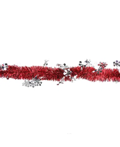 Northlight 12' Shiny Red Christmas Tinsel Garland With Silver Snowflakes