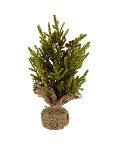 Northlight Slim Pine With Berries Artificial Mini Christmas Tree In Burlap Base 12" In Green