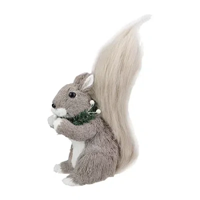 Northlight 12" Standing Squirrel With Neck Wreath Christmas Figurine In Gray