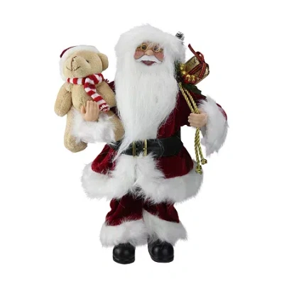 Northlight 12'' Traditional Santa Claus Christmas Figure With Teddy Bear And Gift Bag In Multi