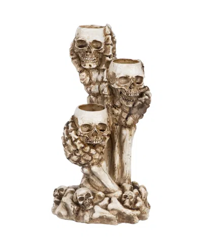 Northlight 12" Triple Skulls Halloween Tea Light Candle Holder In Neutral