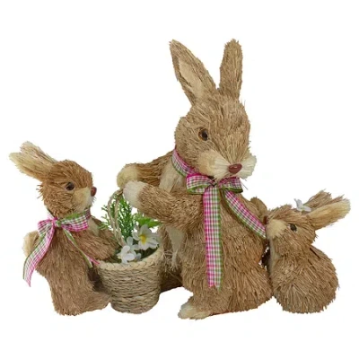 Northlight 12.5in Sisal Mommy And Baby Bunnies Easter Figurine In Brown