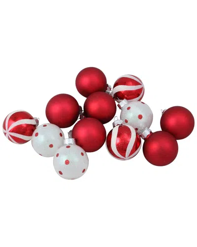 Northlight 12ct Red And White Glass 3-finish Christmas Ball Ornaments 1.75in  (40mm)
