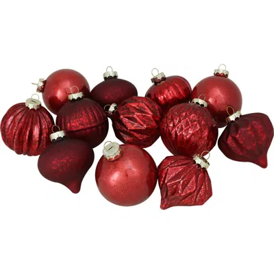 Northlight 12ct Red Mercury Glass Style Glass Christmas Ornament Set 3"