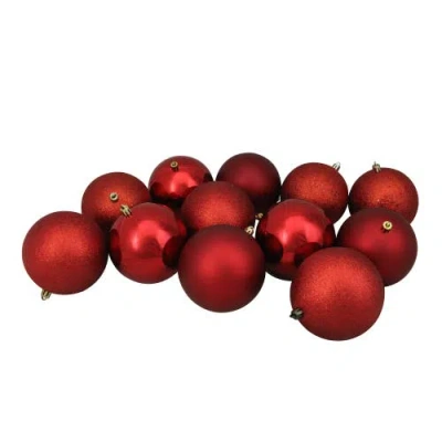 Northlight 12ct Red Shatterproof 4-finish Christmas Ball Ornaments 4"