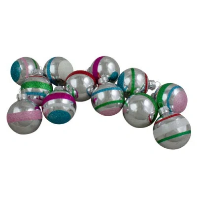 Northlight 12ct Silver And Pink 2-finish Glass Christmas Ball Ornaments 2.25"
