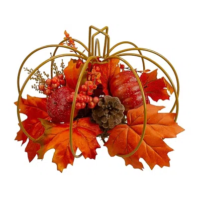 Northlight 12in Autumn Harvest Maple Leaf And Berry Pumpkin Centerpiece Tabletop Decor In Orange