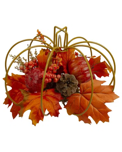 Northlight 12in Autumn Harvest Maple Leaf And Berry Pumpkin Tabletop Centerpiece In Orange