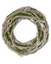 Northlight 12in Birch Twig & Moss Artificial Spring Wreath In White