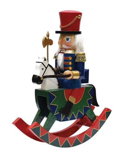 Northlight 12in Decorative Wooden Green Red & Blue Christmas Nutcracker Soldier On Rocking Horse In Brown