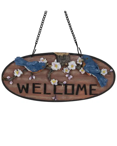 Northlight 12in Hanging Welcome Sign With Bluebirds & Flowers In Brown