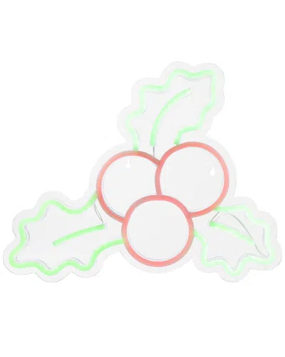 Northlight 12in Led Lighted Neon Style Holly Berries Christmas Window  Silhouette In Green