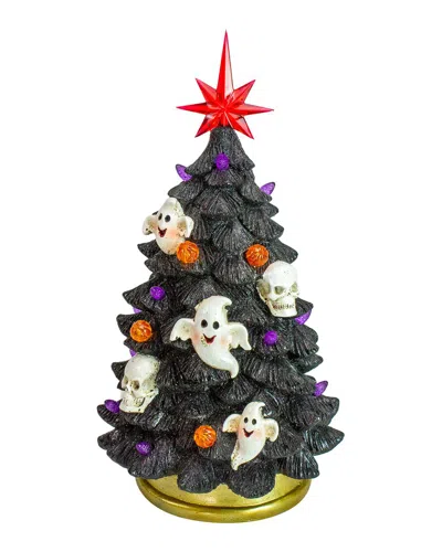 Northlight 12in Led Lighted Skull & Ghost Halloween Tree In Black