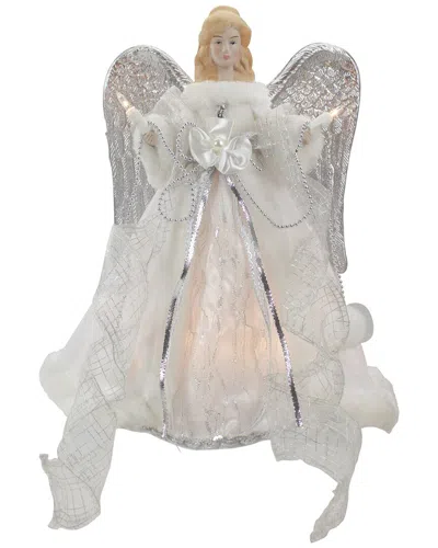 Northlight 12in Lighted Silver And White Angel With Wings Christmas Tree Topper - Clear Lights