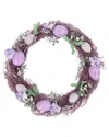 Northlight Speckled Egg Floral Easter Twig Wreath In Purple