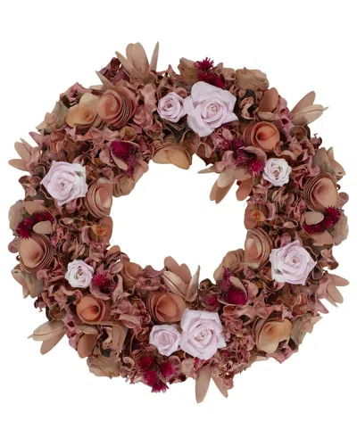 Northlight 12in Wooden Floral Artificial Spring Wreath In Pink
