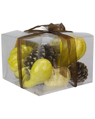 Northlight 12pc Crackled & Glittered Fall Harvest Pumpkin & Pine Cone  Decoration Set In White