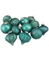 NORTHLIGHT NORTHLIGHT 12PC GREEN ASSORTED DISTRESSED FINISH GLASS ORNAMENT SET