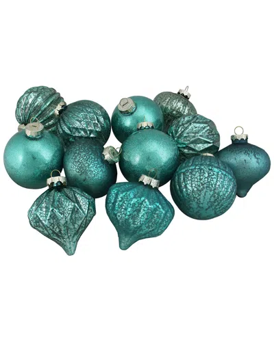 Northlight 12pc Green Assorted Distressed Finish Glass Ornament Set