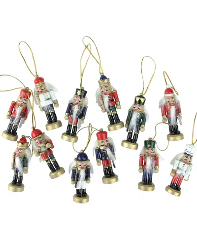Northlight 12pc Set Of Red & Blue Mini Decorative Christmas Nutcracker Ornaments 3.25in In Black