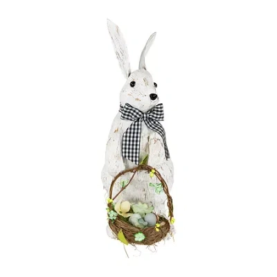 Northlight 13" Brushed White Rabbit With Basket Easter Figurine