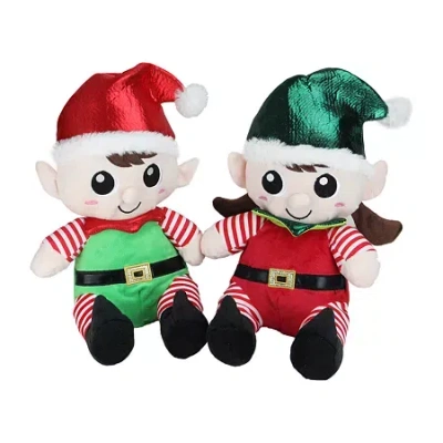Northlight 13" Plush Sitting Boy And Girl Christmas Figurine In Red