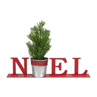Northlight 13" Potted Faux Pine In Metal "noel" Planter Christmas Tabletop Decor In Multi