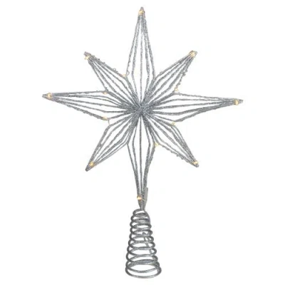 Northlight 13.75" Led Lighted B/o Silver Glittered Geometric Star Christmas Tree Topper