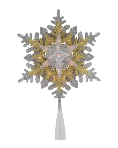 Northlight 13.75in Lighted Gold & Silver Snowflake Christmas Tree Topper -  Clear Lights In Gray