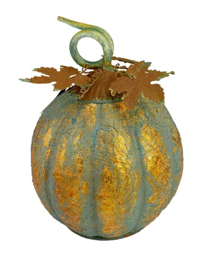 Northlight 13in Autumn Pumpkin Metal Tabletop Decoration In Green