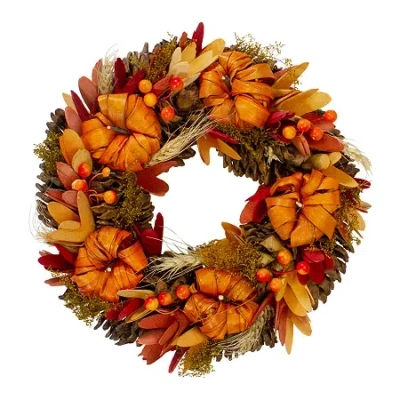 Northlight 13in Orange Pumpkins And Berries Autumn Harvest Wreath