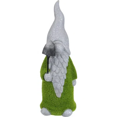 Northlight 14" Faux Moss Covered Gnome With Shovel Outdoor Garden Statue In Green