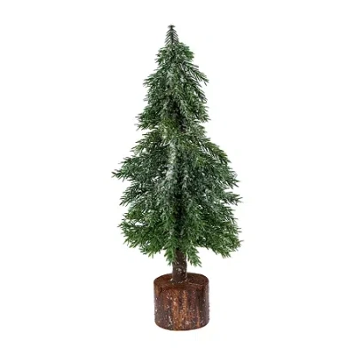 Northlight 14" Frosted Icy Pine With Jute Base 1 Foot Pine Christmas Tree In Green