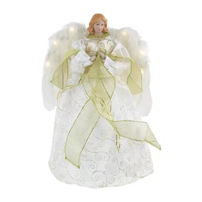 Northlight 14'' Lighted White And Gold Angel In A Dress Christmas Tree Topper - Warm White Lights