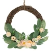 Northlight 14" Mini Peach Rose Half Floral Spring Wreath In Green