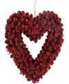 Northlight 14" Pine Cone Rose Valentine's Day Wooden Heart Wreath In Red