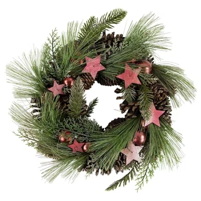 Northlight 14" Real Touchï¸ Pine And Pinecone Artificial With Stars Wreath In Green