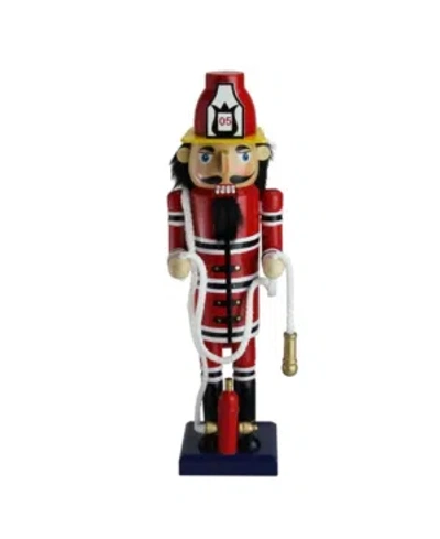 Northlight 14" Red Wooden Fireman With Hose Christmas Nutcracker In Black