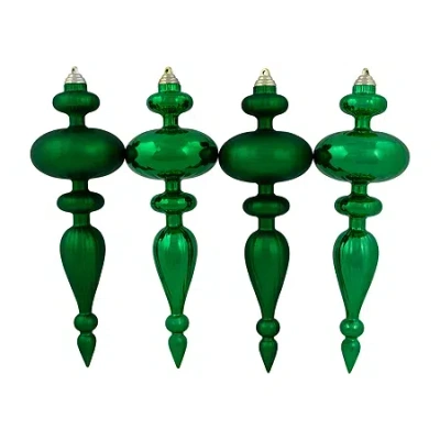 Northlight 14" Shatterproof Finial 4-pc. Christmas Ornament In Green