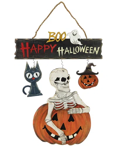 Northlight 14.5in Skeleton With Jack O'lanterns & Black Cat Wall Decor