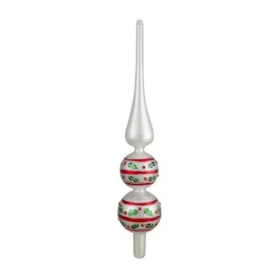 Northlight 14.75'' White Red And Green Glass Finial Christmas Tree Topper In Multi
