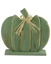 Northlight Wooden Fall Harvest Table Top Pumpkin With Bow, 14.5" In Green