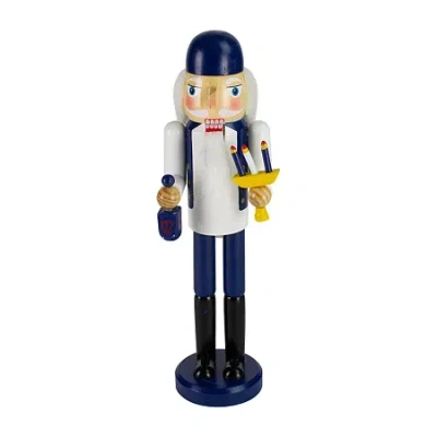 Northlight 14in Blue And White Wooden Hanukkah With Menorah And Dreidel Christmas Nutcracker
