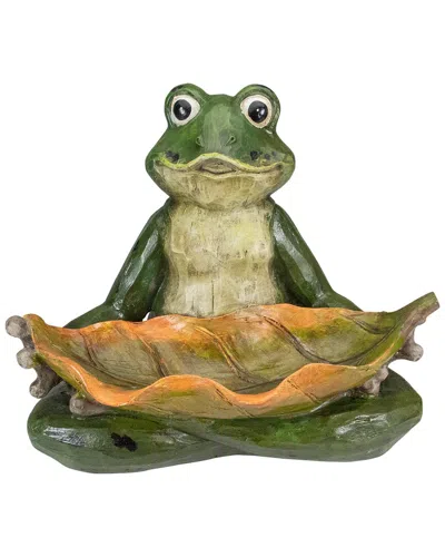Northlight 14in Frog With Leaf Birdfeeder Outdoor Garden Statue In Green