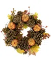 Northlight Pinecone And Pumpkin Autumn Harvest Wreath 13.5" Unlit In Brown