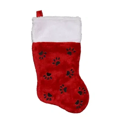Northlight 14in Red With Black Paw Prints And White Cuff Christmas Stocking In Multi