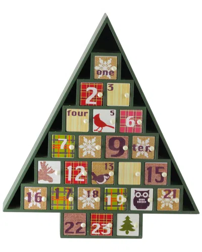 Northlight 14" Rustic Green And Red Plaid Decorative Tree Shaped Advent Christmas Calendar