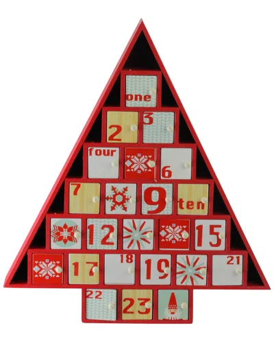Northlight 14" Rustic Red And White Christmas Tree Shaped Advent Calendar Decoration