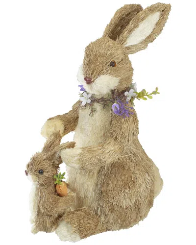 Northlight 14in Sisal Mommy & Baby Bunny Easter Figure In Brown