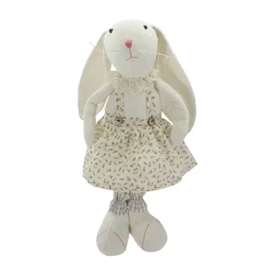 Northlight 15" Cream Standing Bunny Rabbit Girl In Floral Dress Easter Tabletop Decor In Neutral